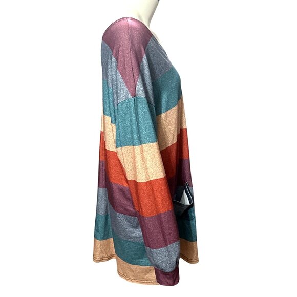 CCC Colorful Striped Cardigan With Front Pockets Lightweight Stretch Open Front - Picture 2 of 8